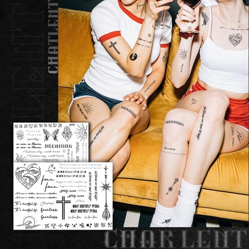 CHARLENT Realistic Temporary Tattoos Adult - 340+ Pcs Tiny Small Fake Tattoos Waterproof Words Flower Bouquet Sayings Tattoos for Women Men