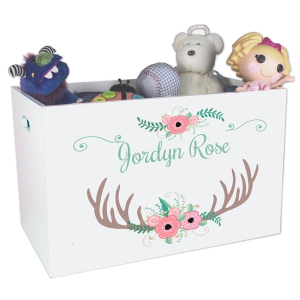 My Bambino Personalized Floral Antler Open Top Childrens Toy Box