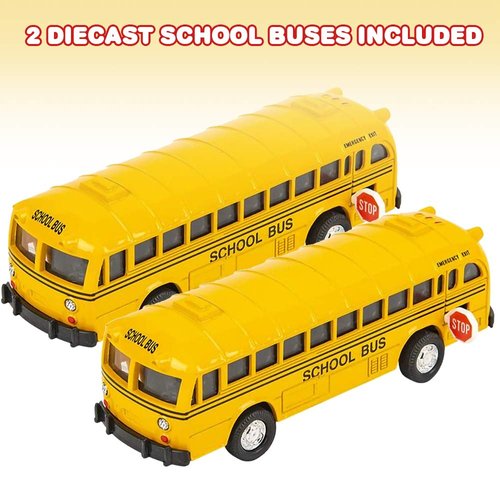 ArtCreativity 5 Inch Pull Back School Bus Playset, Set of 2 Classic School Buses, Diecast Bus Toy Set with Pull Back Mechanisms, Great Party Favors, Gift Idea for Boys and Girls