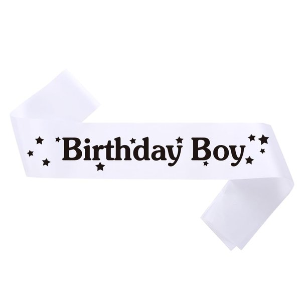 Generic Birthday Boy Sash White, Black Foil Letter Birthday Sash for Men Funny Birthday Party Favors for 10th 11th 13th 15th 16th 18th Bday Sash Gift Decorations (White Black)