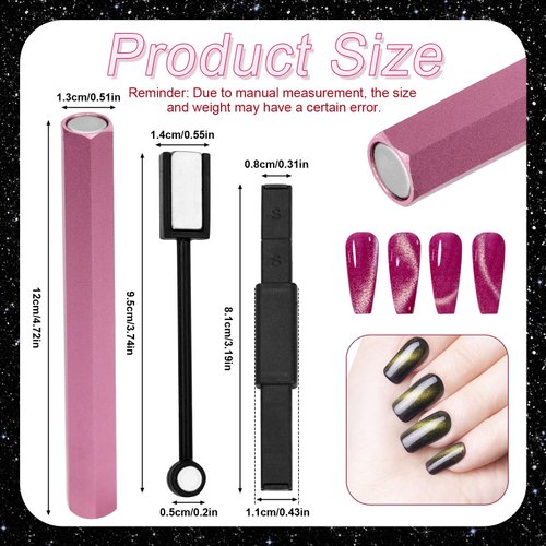 3pcs Cat Eye Magnet Tools for Nails, 3 Designs Double-Ended Strong Nail Magnets for Nail Art Magnet Stick for Manicurist Professional Manicure Salon Home DIY Nail Design Cateye Nail Polish Magnet