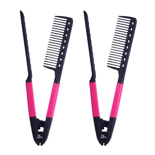 Herstyler Straightening Comb for Hair - Flat Iron Comb for Great Tresses - Hair Straightener Comb with A Grip - Comb for Knotty Hair - Pink Hot Iron Comb to Smoothe Hair - Set of 2