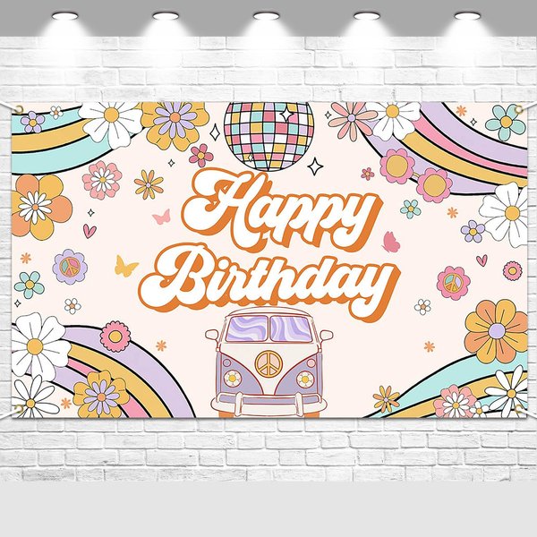 Avezano Groovy Birthday Backdrop Banner Retro Hippie Boho Girl Birthday Party Decorations Daisy Groovy Bday Photography Background Wall Decor (70.8x43.3 inch)