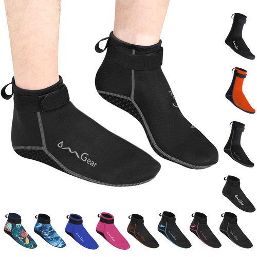 OMGear Water Socks Neoprene Socks Beach Booties 3mm Scuba Diving Surfing Snorkeling Wetsuit Outdoors Socks Fin Swim Socks (3mm Low Cut/Grey, M(men 8-9,women 9-10)