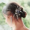 Aimimier Bridal Hair Comb for Women Crystal and Pearl Side Comb for Wedding Leaf Headpiece with Marquise Bridesmaid Hair Jewelry Prom Party Festival Headdress(Silver/Blue)