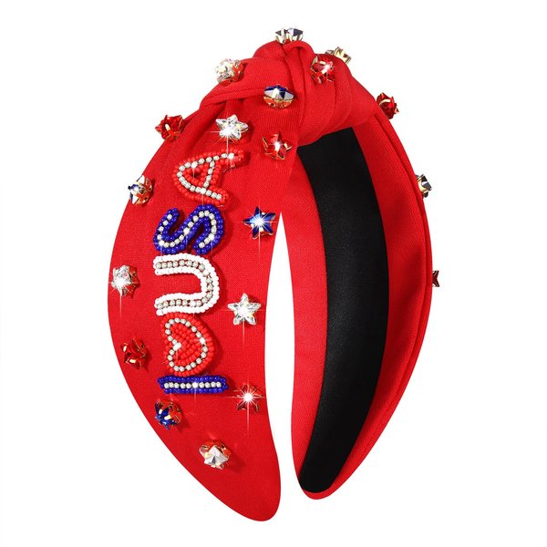 4th of July Headbands for Women American Flag Headband Patriotic Red Blue White Star Knotted Headband Embellished Rhinestone Wide Top Knot Headband 4th of July Hair Accessories Outfits Gifts (USA)