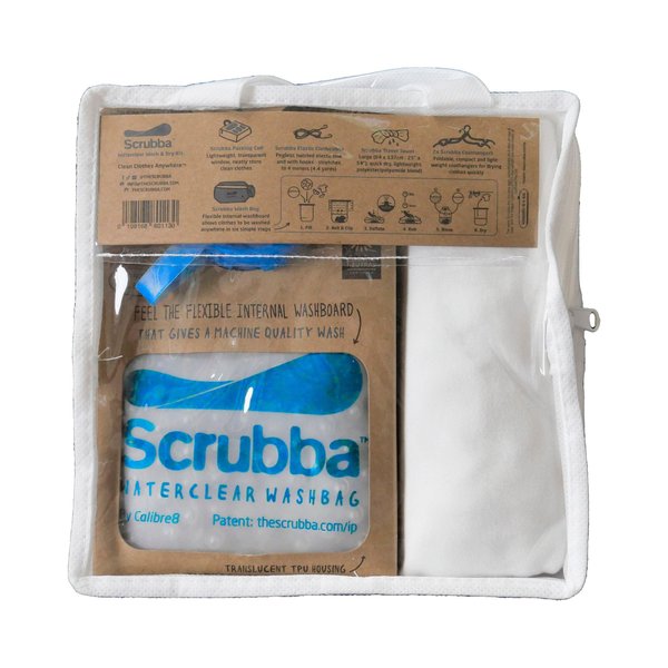 Scrubba Waterclear Wash & Dry Kit – Portable Hand Washing System – Lightweight for Travel, Camping & Hotels – Includes Quick-Dry Towel, Clothesline & Hangers – Eco-Friendly Travel Laundry Essentials