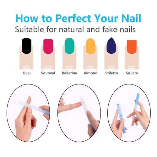 Longluosi 3 Pack Glass Nail Files with Case, Ultra Quality Professional Fingernail Files, Double Sided Etched Premium Nail Filer for Natural Nails, Pedicure Nails, Artificial Nails, Fake Nails