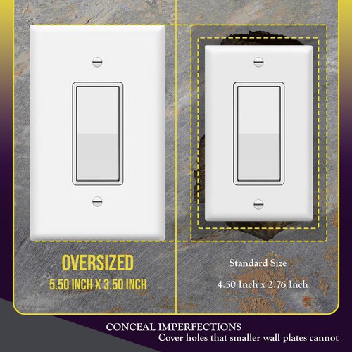 ENERLITES Decorator Light Switch or Receptacle Outlet Wall Plate, Over-Size 1-Gang 5.5" x 3.5", Unbreakable Polycarbonate Thermoplastic, UL Listed, 8831O-W-10PCS, White (10 Pack)