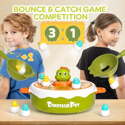 UNEEDE 4 in 1 Bounce and Catch Dinosaur Toys, Magnetic Fishing Game, Tic Tac Toe Game, Bowling and Pop Up Family Operation Game, Christmas Birthday Gift for Thanksgiving Toddlers Board Games for Kids