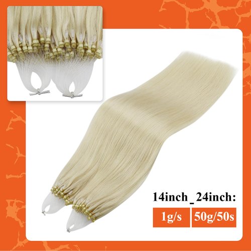 Full Shine 18 inches 1B Blonde Human Hair Hair Extensions, Microlink, 50 Strands/Package