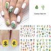 Cactus Nail Stickers Spring Water Transfer Nail Art Stickers Decal Flower Nail Decals for Acrylic Nail Green Cactus Flower Leaf Nail Design Nail Decoration for Women Girls Nail Supplies 12pcs