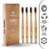 GREENZLA Bamboo Toothbrush (4 Pack) with Travel Case & Charcoal Dental Floss | BPA Free Soft Bristles | Eco-Friendly, Natural Bamboo Toothbrush Set | Biodegradable & Compostable Wooden Toothbrushes