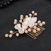 Teyglen Flower Wedding Bride Hair Comb Floral White Flower Headpiece Bridal Champagne Crystal Beads Hair Side Comb Hair Accessories for Women Flower Girl Wedding Prom