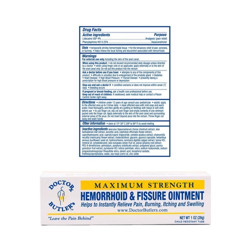 Doctor Butler's Hemorrhoid & Fissure Ointment with Child Resistant Cap