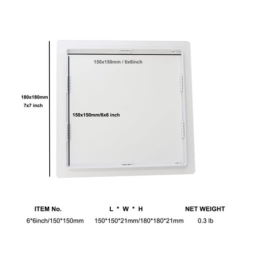 Fengze Plastic Access Panel-15x15cm Reinforced Plumbing Wall Access Panel,Separate of Door and Frame -HVAC Removable Hinged White (6x6inch)