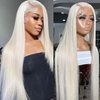 QMSSR Platinum Blonde Lace Front Wigs Long Straight Hair White Wig Heat Resistant Fiber Hair Synthetic Lace Front Wigs for Fashion Women