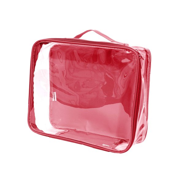 Medium Clear Travel Packing Cube/See-Through Clothes Organizer for Carry on & Checked Suitcase, RV or Camping/Transparent Storage Cell/Doll Storage/Game Day Stadium Approved (Burgundy)