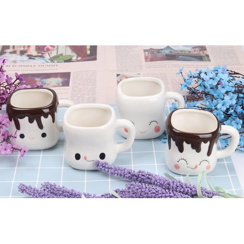 Marshmallow Mugs Set of 4 with Handle Cute Marshmallow Cups Cute Mugs for Kids Hot Chocolate Cocoa Mugs Gifts for Kids Women Christmas Mugs Mother's Day Cute Coffee Mug Set 6OZ