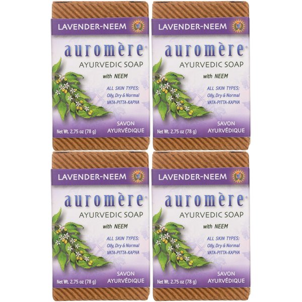 Auromere Ayurvedic Bar Soap, Lavender Neem - Eco Friendly, Handmade, Vegan, Cruelty Free, Natural, Non GMO (2.75 oz), 4 pack