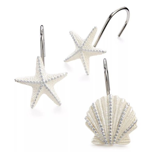 Avanti Linens - Shower Curtain Hooks, Seashell Inspired Bathroom Accessories, Set of 12 (Sequin Shell Collection)