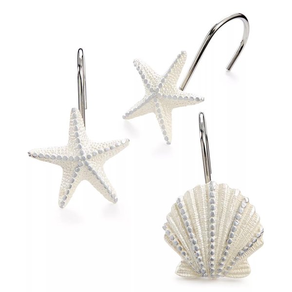 Avanti Linens - Shower Curtain Hooks, Seashell Inspired Bathroom Accessories, Set of 12 (Sequin Shell Collection)