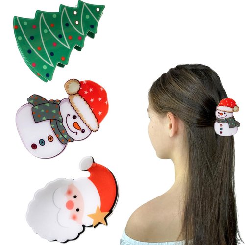 Christmas Hair Claw Clips for Women Girls, 3 Pcs Christmas Tree Snowman Santa Claus Hair Claw Clips for Thin Medium Hair Cute Hair Accessories Christmas gift