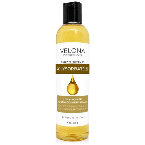 Polysorbate 20 by Velona - 8 oz | Solubilizer, Food & Cosmetic Grade | All Natural for Cooking, Skin Care and Bath Bombs | Use Today - Enjoy Results