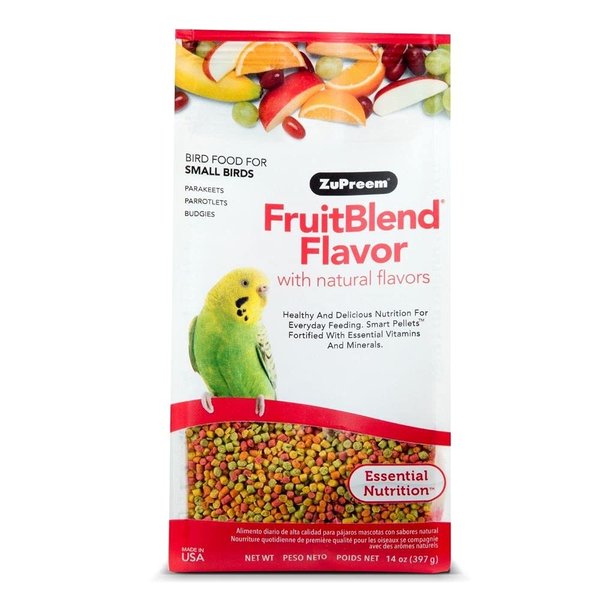 ZuPreem FruitBlend Flavor Pellets Bird Food for Small Birds, 2 lb - Daily Blend Made in USA for Parakeets, Budgies, Parrotlets