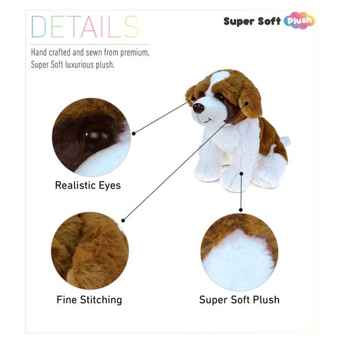 DolliBu Plush St Bernard Dog Stuffed Animal - Soft Plush Huggable Dog Plush, Adorable Playtime Plush Toy, Cute Pet Animal Cuddle Gift for Kids & Adults - 8 Inch