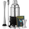 Mixology Cocktail Shaker Set Drink Mixer, 8-Piece Portable Bartender Kit with 24oz Martini Shaker Barware Tool Set, 2 Pourers, Muddler, Jigger, Mixing Spoon, Velvet Bag, Built-in Strainer (Silver)