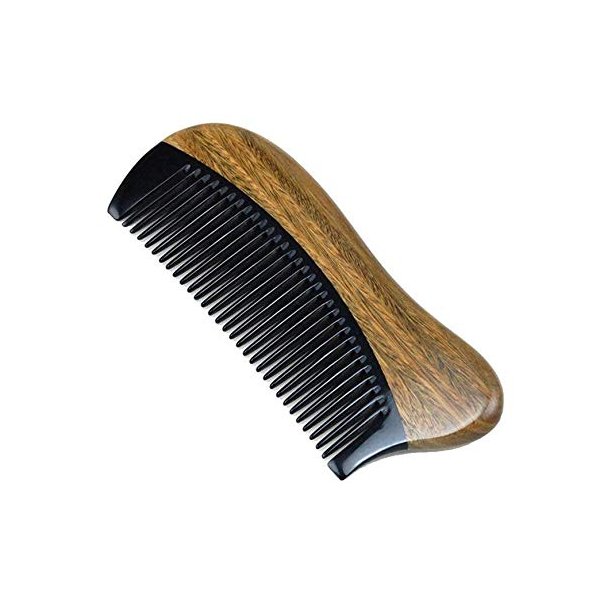 Exquisite Natural Ox Horn Pocket Hair Comb - Natural Green Sandalwood Buffalo Horn Comb 100% Handmade Premium Quality Anti-Static Comb Without Handle (Palm Siz)