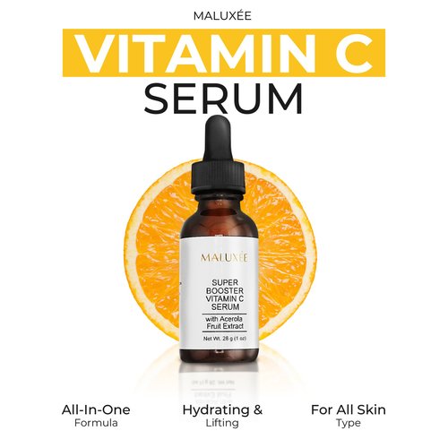 MALUXÉE Vitamin C Serum - 1 Ounce - Super Booster Vitamin C - All-In-One-Formula - Hydrating & Lifting - Anti-Aging Serum For Smoothing Wrinkles & Uneven Skin