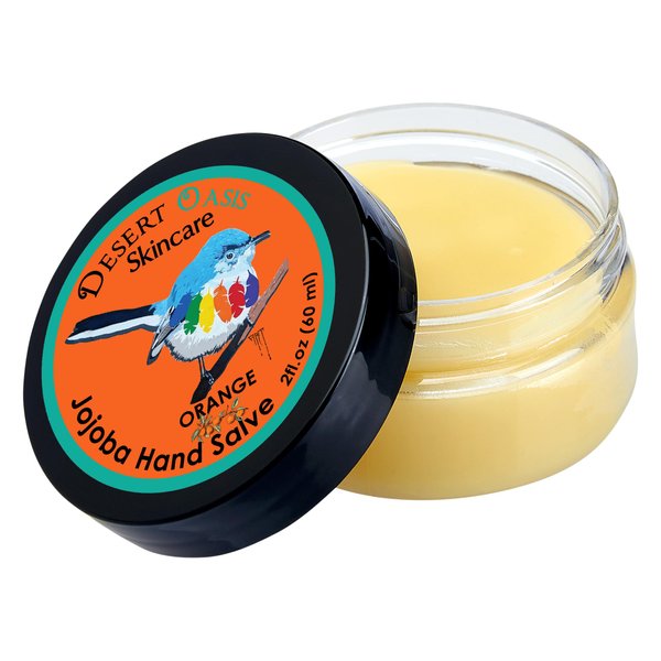 Orange Jojoba Oil Hand Salve. Over 50% Pure Organic Jojoba Oil. Moisturizes Hair, skin, face, hands, feet naturally. Softening formula with Organic Beeswax and Organic Avocado Oil.(2 oz/60gm)
