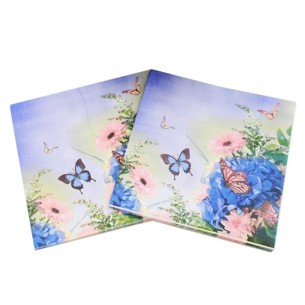 LASLU 100 Pack Decorative Dinner Napkins - Disposable Paper Party Napkins with Gold Foil Pineapple, Perfect for Anniversary Decorations, Birthday Party Supplies (Butterfly flower blue)