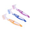Premium Denture Cleaning Brush Set with Multi-Layered Bristles & Ergonomic Rubber Handle, Portable Denture Double Sided Brush for False Teeth Cleaning, 3 Pieces (Blue, Orange, Purple)