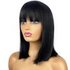 MIMISERVICE Short Black Bob Wig with Hair Bangs,Short Straight Wig for Women Natural Looking Heat Resistant Wigs