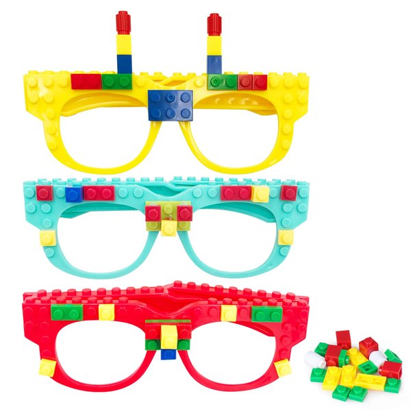 Fowecelt 12 Pcs DIY Building Bricks Glasses Building Blocks Games for Kids Birthday Party Favors Supplies, Boys Girls Carnival Party Games Decor