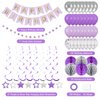 YEOCU Birthday Decorations, Happy Birthday Banner with Birthday Balloons, Honeycomb Balls, Hanging Swirls, Circle Dots Garland, Happy Birthday Party Decorations for Women Men Boy Girl (Purple&Silver)