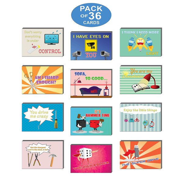 Creanoso Funny Things Comedic Postcards (36-Pack) – Unique and Silly Note Card Bulks Assorted Pack – Cool Gifts for Men, Women, Employees – Great Greeting Cards Collection Set