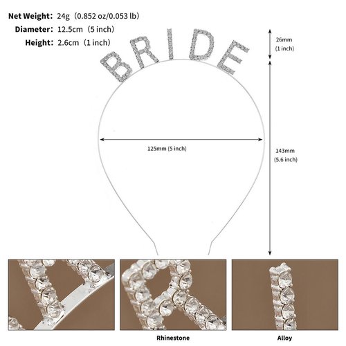 KuuGuu 4 PCS Bride Rhinestone Headband Sparkling Bachelorette Party Favors Elegant Bride Crown Wedding Present Bridal Shower Decorations For Women Girls Birthday Headpiece Hair Accessories （Silver）