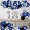 Navy Blue 18th Birthday Party Decorations Silver Happy 18th Birthday Yard Banner with 61pcs Latex Balloons Foil Number 18 Balloons Backdrop for Boy Girl Birthday Anniversary Party Decor Supplies