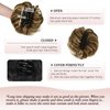 Claw Clip Messy Bun Hair Piece Real Human Hair Buns Wavy Curly Chignon Hair Bun Extensions Tousled Updo Hair Buns Claw Clip Ponytail Hairpieces with Clip for Women（Brown with Blonde Highlights 3）
