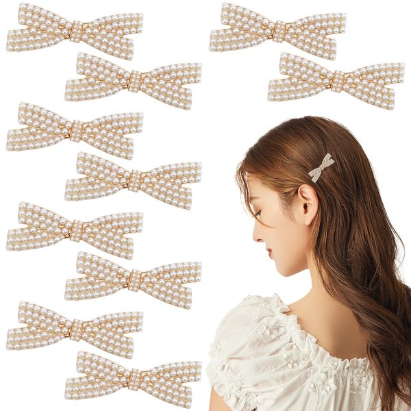 10 Pcs Pearl Bow Hair Clips Duckbill Hair Claw Clips Gold Metal Hair Clip Elegant Cute Hair Pins Hair Accessories Headwear Styling Tools Gifts for Little Girls Women