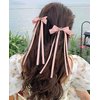6 PCS Hair Bows for Women-Silky Satin Hair Ribbon Hair Bow Clips Tassel Bowknot Hair Clips with Long Tail Star Bow Hair Barrettes Bow Accessories for Women Girls(pink+black）