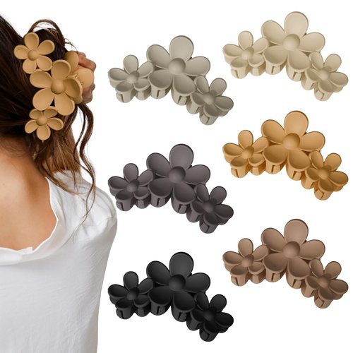 AMCAMI Flower Hair Clips for Women Claw Clips for Thick Hair 6 Pcs Claw Clips Hair Clips for Thin Hair Beach Accessories for Women Cute Hair Clips Hawaiian Flower Hair Clips Hair Claws