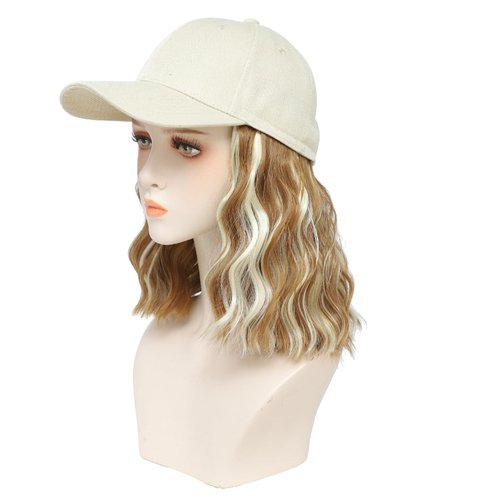 AliRobam Hat Wig Baseball cap with Natural Wave hair Extensions attached for woman Cap wig Short Bob Hairstyle Adjustable Wig (M27/613)