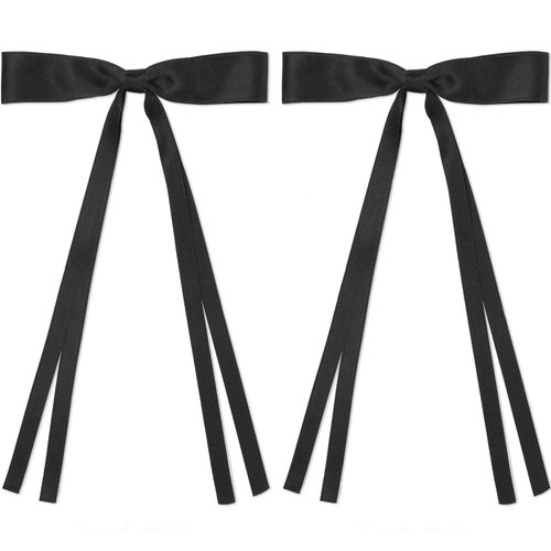 WantGor Hair Clips, Women Tassel Ribbon Bowknot Hair Bows Clip Ponytail Holder Hair Accessories Hair Ribbon Ties with Long Tail (Black)