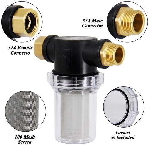 Twinkle Star Sediment Filter Attachment Line Water Hose Filter with 100 Mesh and 40 Mesh Screen, 2Pcs O-Ring, Garden Pressure Washer Inlet for RV Camping Car Wash Water Hose