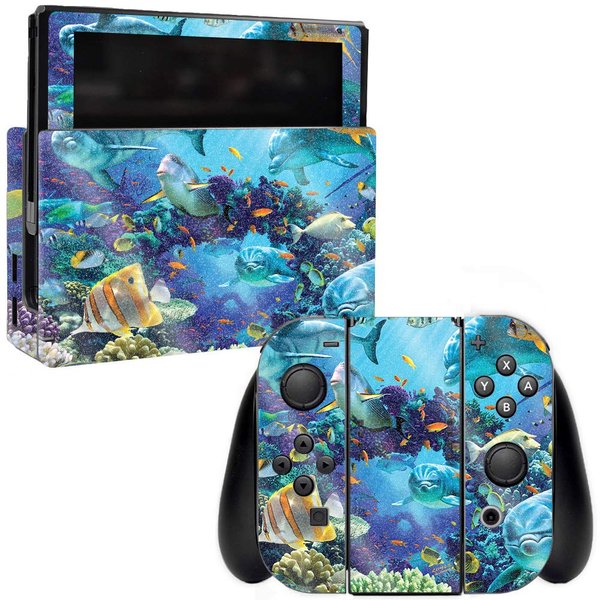 MightySkins Glossy Glitter Skin for Nintendo Switch - Ocean Friends | Protective, Durable High-Gloss Glitter Finish | Easy to Apply, Remove, and Change Styles | Made in The USA